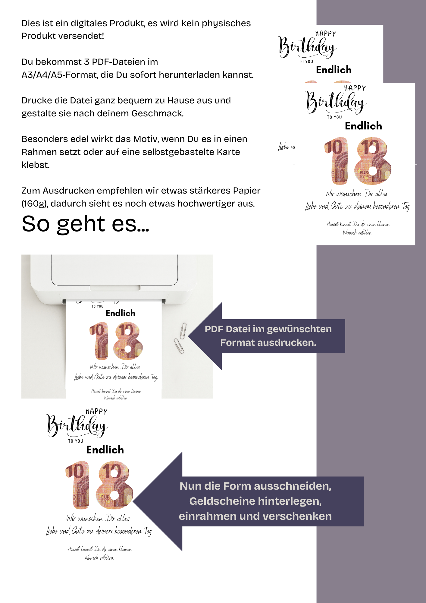 Endlich 18! Geldgeschenk Geburtstag zum selber basteln-Last Minute Geschenkidee-PDF Download