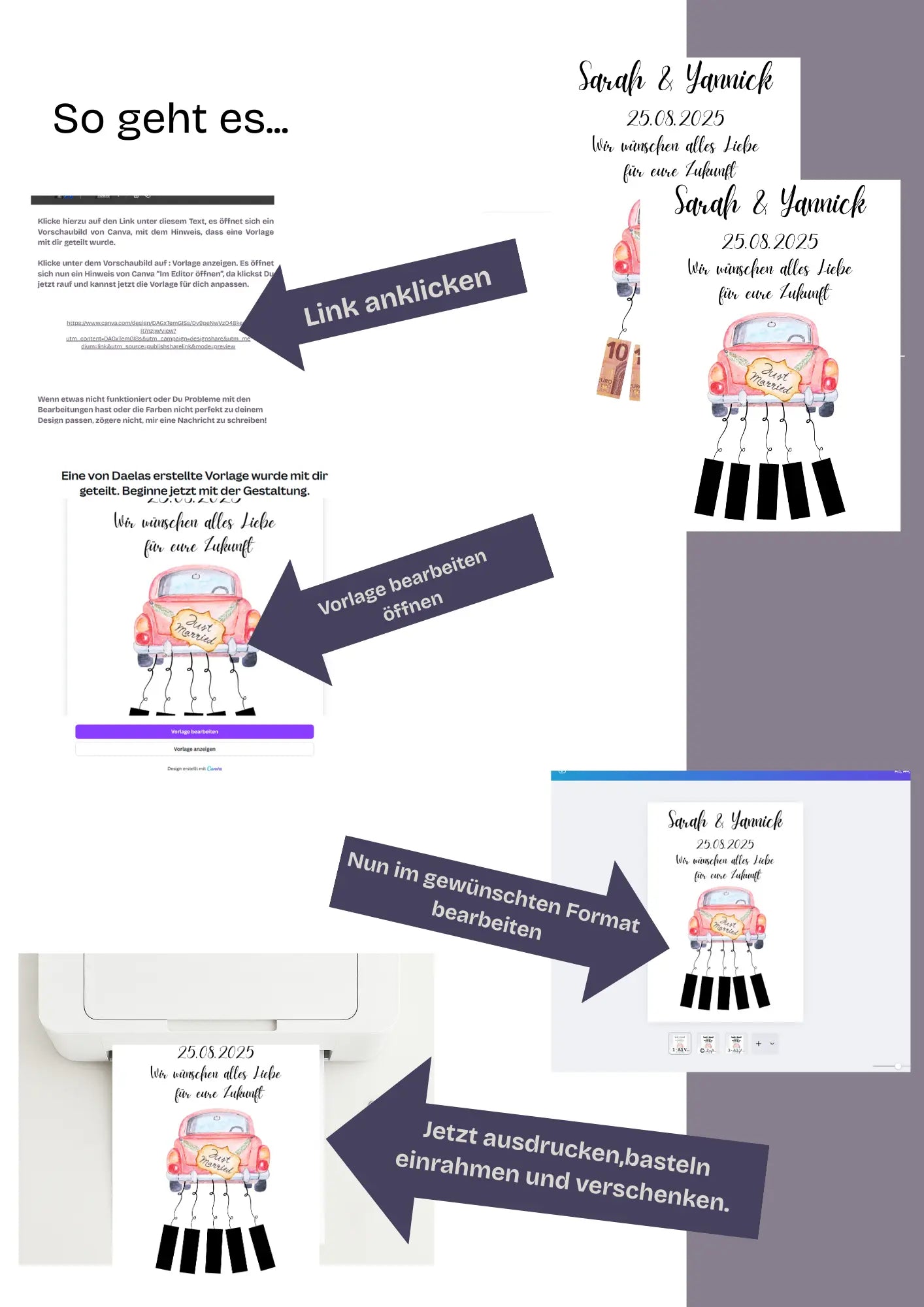 Geldgeschenk zur Hochzeit-zum Basteln, personalisieren-PDF Downloadlink