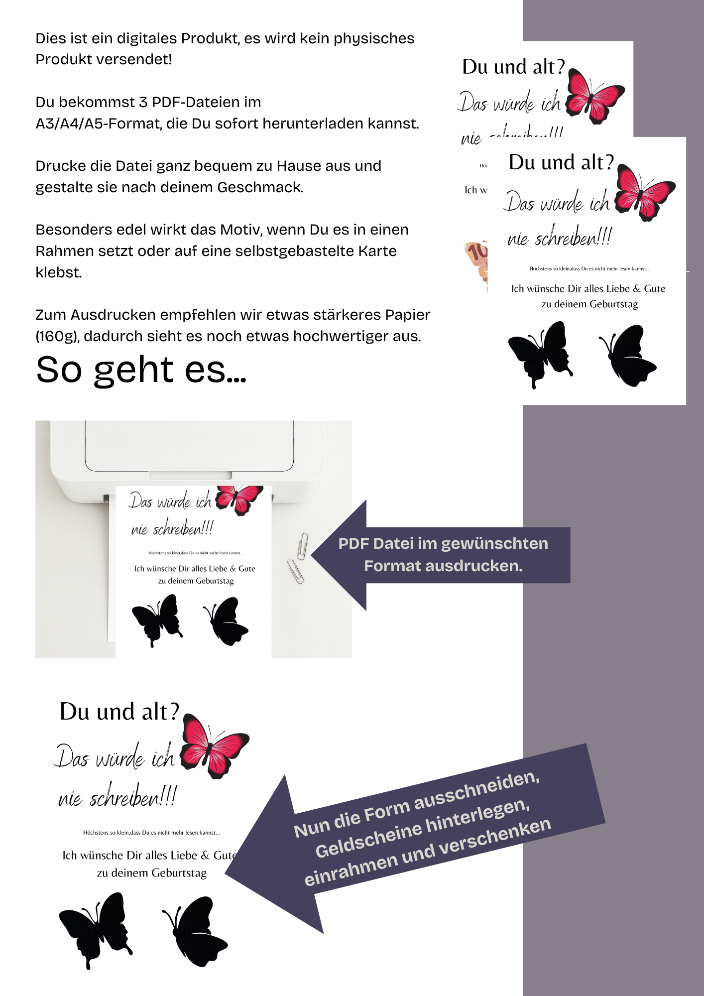 Geldgeschenk zum Geburtstag ist eine kreative und persönliche Möglichkeit, Geld zu verschenken. Mit unserer witzigen PDF-Vorlage verwandeln Sie einen Geldschein in ein stilvolles Präsent, das bei Freunden und Familie garantiert für Freude sorgt.